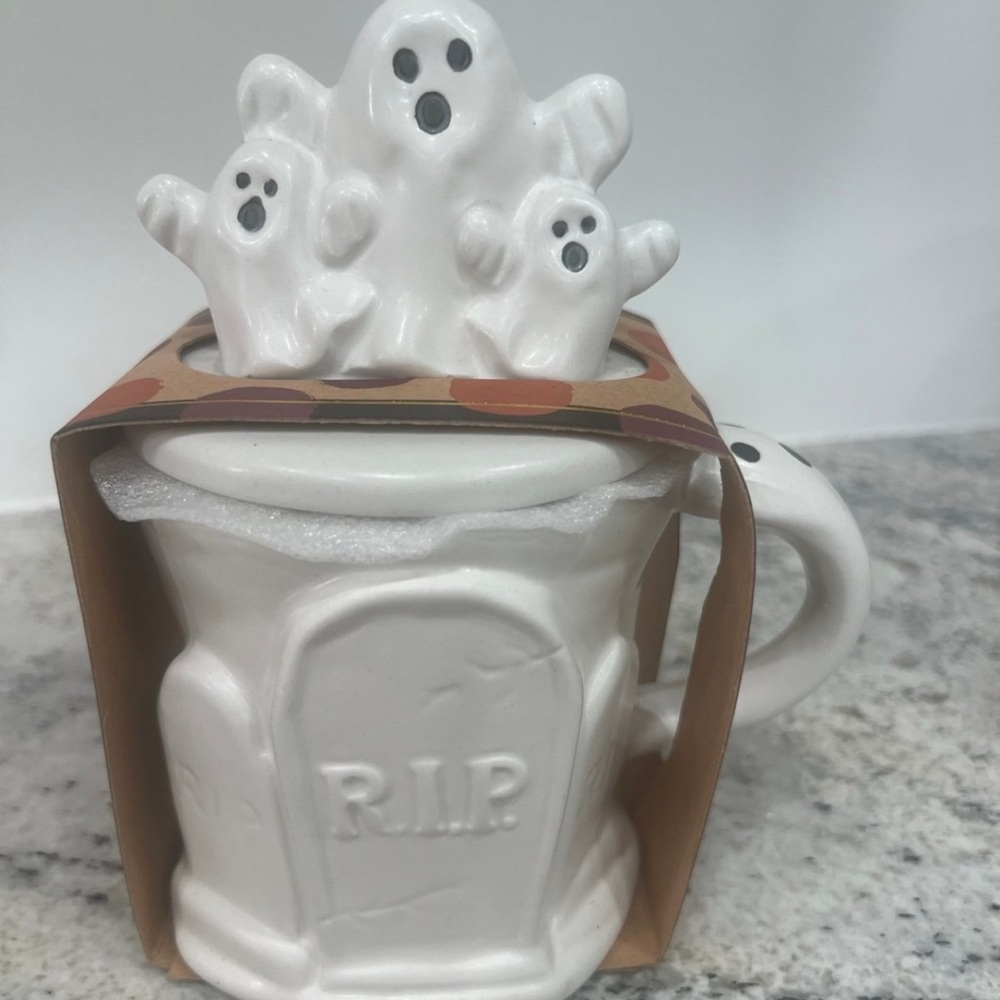 White Ghost Mug with RIP Design